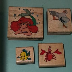 Bundle of Vintage Disney Little Mermaid Rubber Stamps -Wooden Bases -used